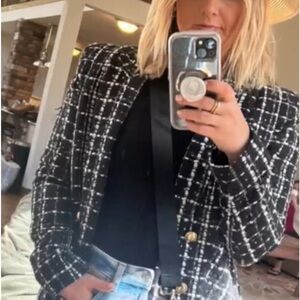 Express Plaid Black and White Blazer